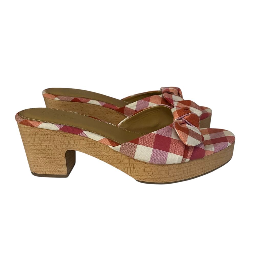 J.Crew Plaid Pattern Bow Detail Heeled Sandals Size 8.5